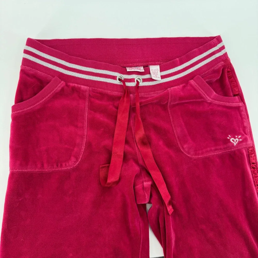 Justice Pink Velour Track Pants Girls Size 16 Drawstring Wide Leg Y2K